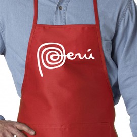 PeruCoUSA Marca Peru Apron for Men and Women — Mandiles Peruanos — 2 Front Pockets (Red)