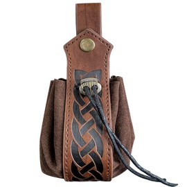 HiiFeuer Medieval Faux Leather Drawstring Pouch, Retro Nordic Portable Coin Purse, Vintage Belt Pouch Dice Bag for LARP Ren Faire(Brown A)