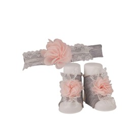 Bounce Back Sports Baby Girl Lace Headband & Peep Toe Sock Gift Set – Pink Flower Design