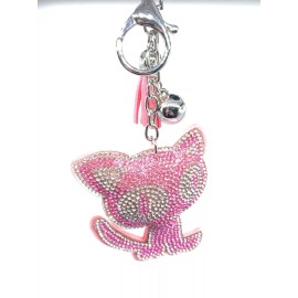 Unbranded Bling Cat Kitty Pink Diamond  Keychain Glitter Silver Tassel Charm Accessory