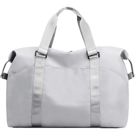 Sports Gym Bag for Women, Duffle Bag with Wet Pocket Compartment, Personal Item Travel Workout Bag (Grey)