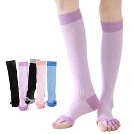 Pokumil Toe Socks, Compression Socks, Toe Socks, Spread Socks, Five Toe Compression Socks, For Sleeping, Full Toe Compression Socks, For Sleeping, Long Toes, Room Wear, For Sleeping, pale purple
