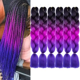 6pcs/lot Ombre Jumbo Braiding Hair Extensions 24 Inch High Temperature Synthetic Fiber Braids Hair Extensions for Crochet Twist Braid Hair (24" black purple red to blue)