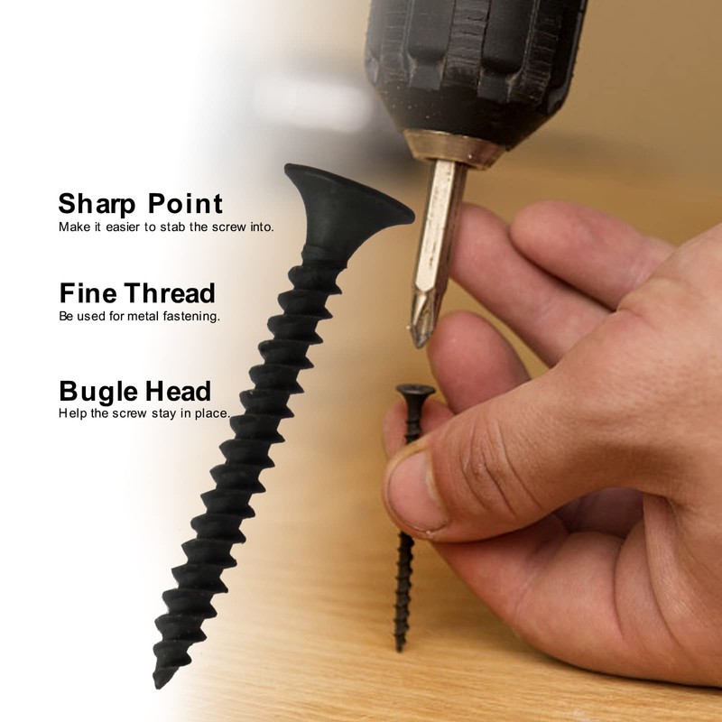 BAAB FASTENER 180PCS Wood Screws Assortment, M3.5 Black Screws Coarse