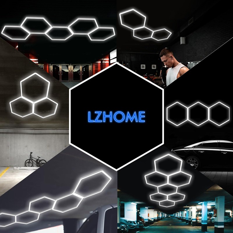 LZHOME LED Hexagon Garage Lights: 15900LM Super Bright 3 Hexagon