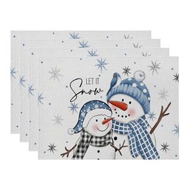 Set of 4 Place Mats Christmas Place Mats Christmas Linen Place Mats 30 x 45 cm Winter Place Mats with Pine Elk Snowflakes Christmas Decoration (01)