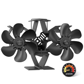 JossaColar Wood Stove Fan Heat Powered | 12-Blade Non Electric Heat Activated | Cocoon Fan for Fireplace/Pellet/Log Burner with Stove Thermometer | Wood Stove Accessories
