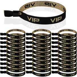 Aoriher Pack of 100 VIP Fabric Entrance Bands Golden Black Party Bands Festival Bands with Clasp for Event Party Amusement Park Concert Birthday Wedding (Black)