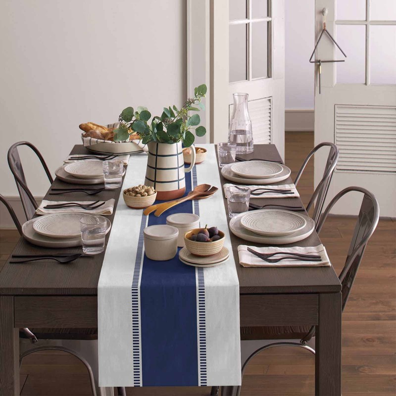 Modern Navy Blue Table Runners, Farmhouse Stripes Table Runner Dresser