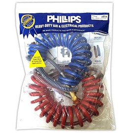 UrMarketOutlet Phillips 11-3400 Power 15' Grip Coiled Air Brake Hose Set + 40" Lead Work with Truck Trailer (Blue, Red)