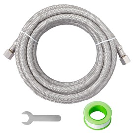 SUNGATOR 10 Feet Refrigerator Water Line, 1/4" Comp X 1/4" Comp Ice Maker Hose, 10 Feet Stainless Steel Braided Ice Maker Water Supply Line with A Wrench and Sealing Tape (1 Pack)