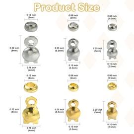 Stiesy 300 Pcs 304 Stainless Steel Open Bead Tips Knot Covers Bulk Clamshell Bead Tip for Jewelry Making Accessories End Caps