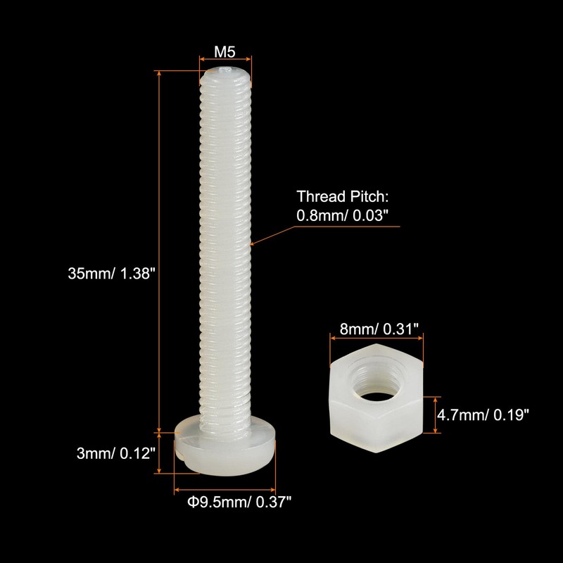sourcing map 20 Pairs Nylon Screw Nut Assortment, M5x35mm Slotted
