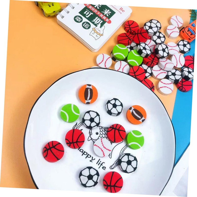 SAFIGLE 90 PCS Multifunctional Erasers Delicate Sports Ball Erasers Portable