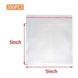 Wuyituart 200 Pcs 5x5 Inches Clear Self Sealing Cellophane Bags Cookie Square Snack Plastic Bags with Seal