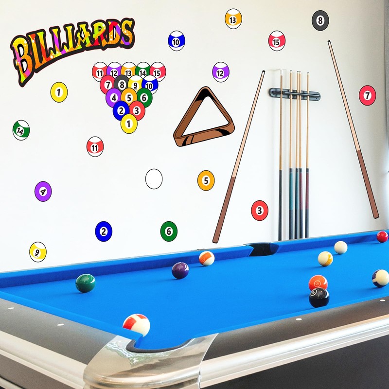 Large Billiards Wall Decals Pool Balls Wall Stickers Peel And