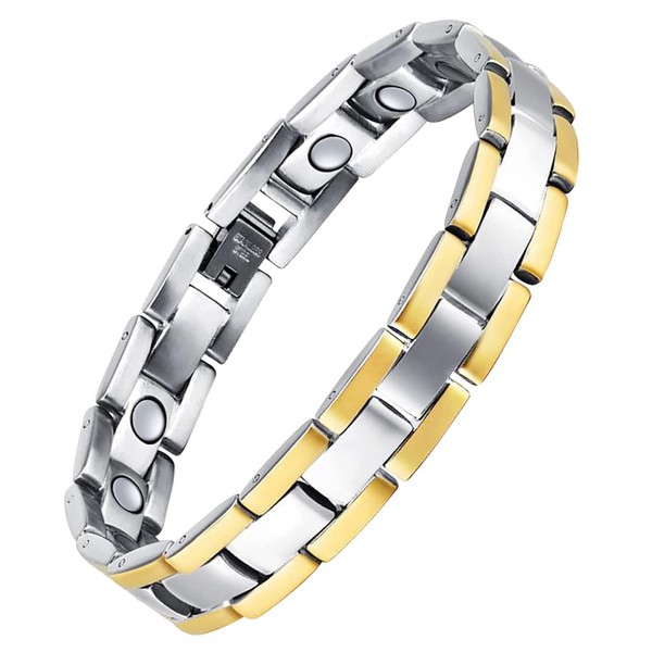 Feraco Mens Magnetic Bracelets Sleek Titanium Steel Silver Gold Magnet Therapy Bracelet