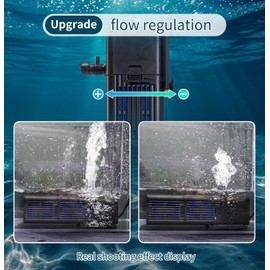 Aquarium Filter Water Flow Adjustable for 20-75 Gallon Fish Turtle Tank 264GPH 4in1 Biochemical Filtration Powerful Submersible Internal Pumps & Filters Keep Freshwater Saltwater Crystal Clear Small