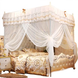 Bed Curtain Canopy, Three Side Openings Bed Canopy Princess Style Net Canopy Breathable White Lace Design Washable Canopy Bed Curtains for Girls Room Decor (180 * 200 * 200)