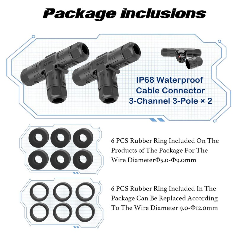 Wannap 3 Pole Wire Connector Waterproof IP68 External Electrical Junction