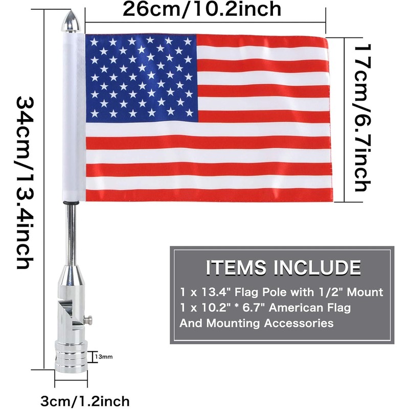 Motorcycle Flag Pole Fold Down 90° and American Premium Double