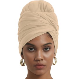 corciova Wheat Long Soft Head Wrap Turban Headband for Black Women Two Way Stretch Fashion African Head Covering Jersey Hijab Scarf
