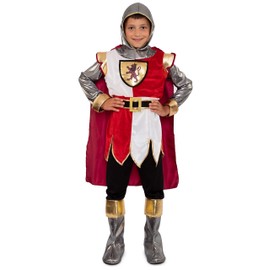 Magicoo Knight costume for children, boys, size 104 to 146 White/Red/Gold King Knight Medieval Costume Child Fancy Dress
