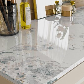 Stickyart Thick Marble Contact Paper for Countertops Self Adhesive Marble Peel and Stick Wallpaper Waterproof Granite Countertop Contact Paper White Gray Removable Easy to Clean for Cabinet 24"x160"