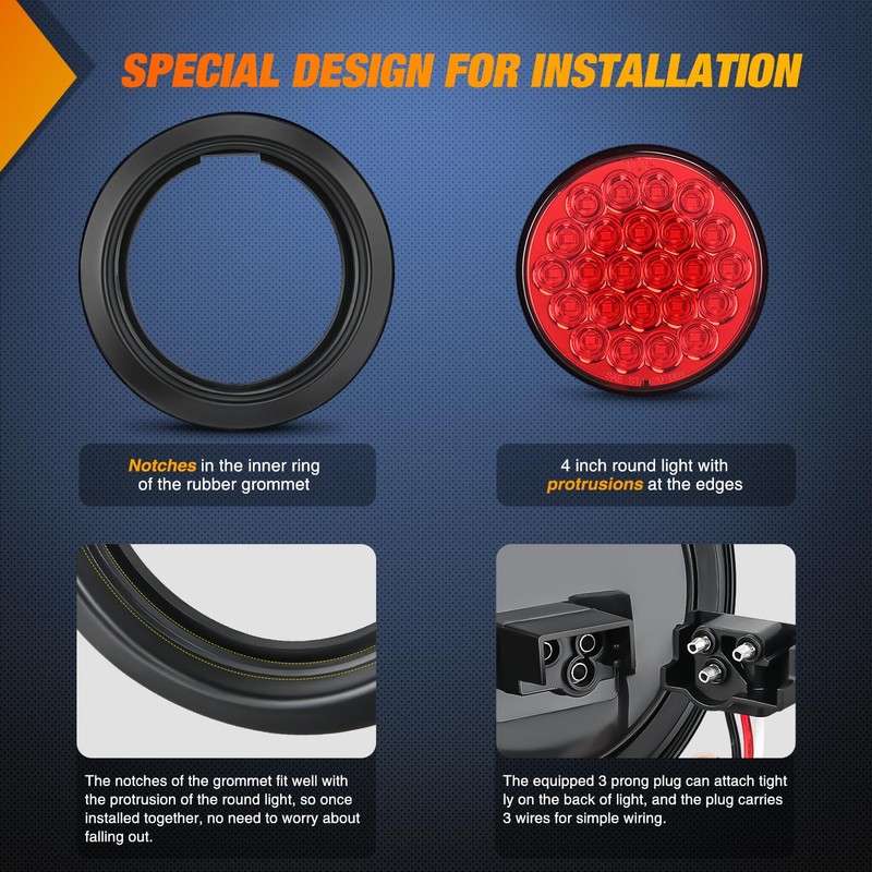 Nilight 4Inch Round Trailer Tail Light 2PCS 24LED Red Stop
