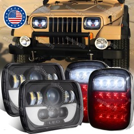 Unbranded For 87-95 Jeep Wrangler YJ 7x6" LED Headlights Hi-Lo DRL Turn Lamp + Tail Lights