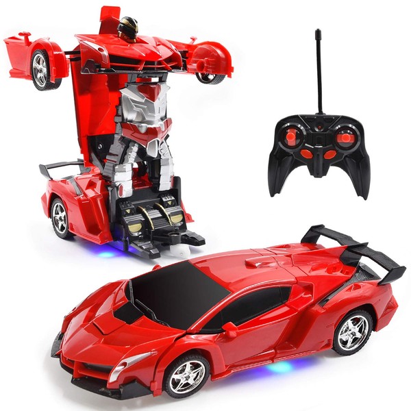 Jeestam RC Car Robot for Kids Transformation Car Toy, Remote Control Deformation Vehicle Model with One Button Transform 360°Rotating Drifting 1:18 Scale, Best Gift for Boys and Girls (Red)