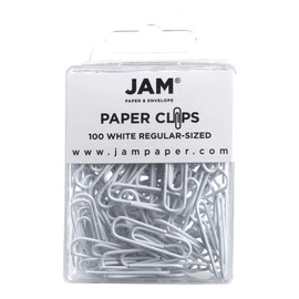 JAM PAPER Colorful Standard Paper Clips - Regular 1 Inch - White Paperclips - 100/Pack