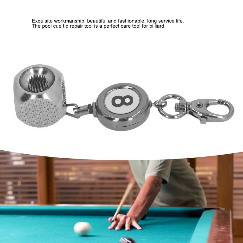Pool Cue Tip Repair Tool with Retractable Key Ring Billiard