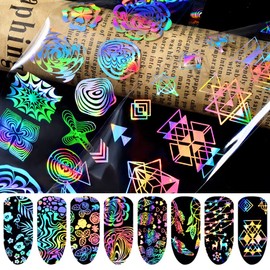 Mesiyun Nail Art 3D Laser Stickers Starry Sky Holographic DIY Decals Self-Adhesive Transfer Foils Nail Tips Decoration 8 Sheets (8 Sheets Laser Starry Stickers)