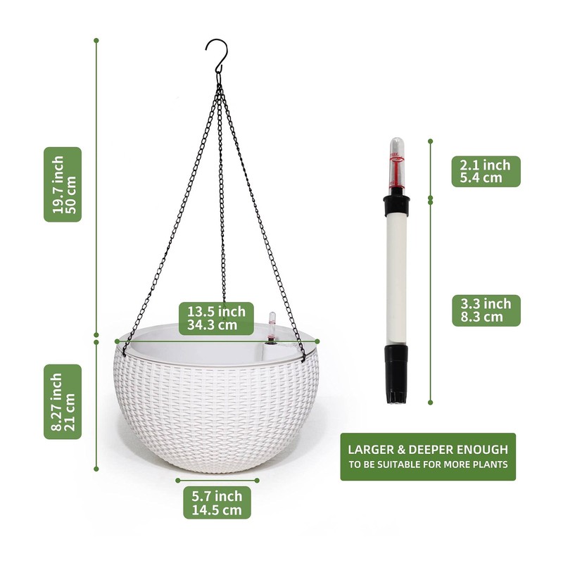 Dexceder 13.5 Inch Large Self Watering Hanging Planters Indoor Outdoor,