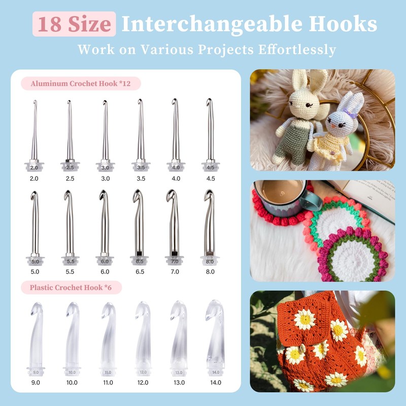INMAKER Light up Crochet Hook Set Ergonomic, 18in1 Counting Crochet