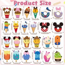 BOpusail 24Pcs Summer Ice Cream Mouse Cruise Door Magnets Cute Style Ice Cream Cruises Entrance Decals Decor Refrigerator Garage Magnet Waterproof Magnetic Sticker for Holiday Carnival Ships Cabin