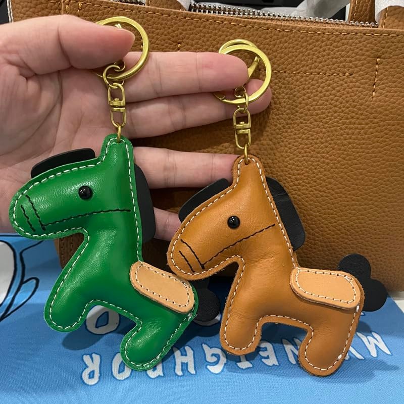 [Yocipa] Cute Genuine Leather Horse Keychain with Horse Design Charm