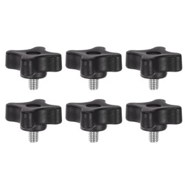 QUARKZMAN Star Grip Nuts Knurled Screw M6 x 8 mm Metric Thread 32 mm 4-Point Plastic Head Grub Pin Button Hand Tightening Thumb Screw Jig Grip Black Pack of 6