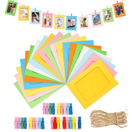 Anwyll Paper Picture Frames 4"x6",30 Pcs Paper Photo Frames,Cardboard Picture Frames with Clips and Strings Colorful DIY Clip Photo Holders Photo Hanging Display Kit Wall Decor for Home,Party,Office