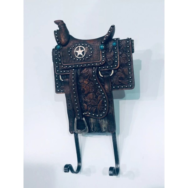 Western Double Wall Hanger Tooled Leather Looks Poly Resin Lone