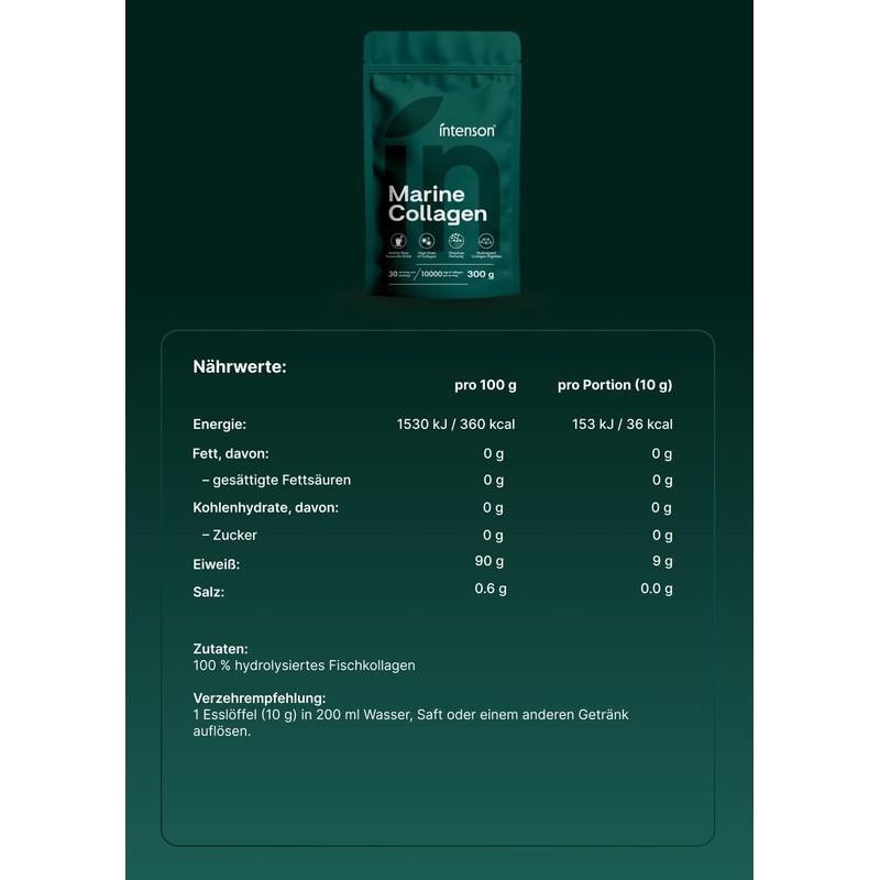 Intenson Marine Collagen Powder 300 g, Type I Fish Collagen