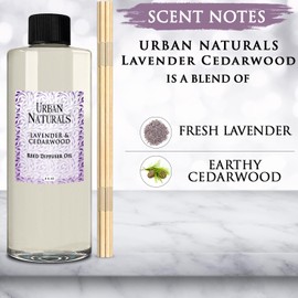Urban Naturals Lavender Cedarwood Essential Oil Reed Diffuser Refill | Large 8 Ounce Size | Includes a Free Set of Reed Sticks! Made in The USA