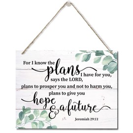 Bible Verse Printed Wood Plaque Sign Wall Hanging, Home Wall Decor For I Know the Plans I Have For You Scripture Rustic Hanging Wall Plaque Wood Signs, Jeremiah 29:11 Christian Sign