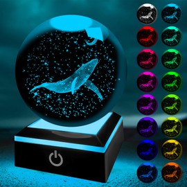 YATOSEEN 3D Whale Crystal Ball with Multicolor Night Light, K9 Mini Crystal Whale Model Marine Life, Gift for Kids Friends Couple Birthday Festival