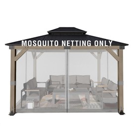Aoodor Universal 10x12 ft Gazebo Mosquito Netting, Replacement 4-Panel Sidewalls with Double Zippers for Patio, Backyard, Deck, and Lawn (Netting Only, Gray)