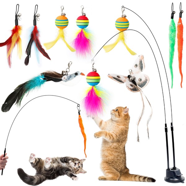 AiQInu Pack of 11 Interactive Cat Toy, Cat Fishing Rod