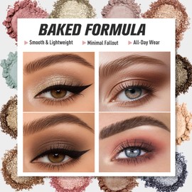 UCANBE Baked Eyeshadow Palette with 15PCS Brushes Makeup Set, 16 Color Natural Nude Matte Shimmer Metallic Eye Shadow Make Up Pallet for Women Girls, High Pigmented Long Lasting Waterproof