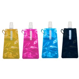 Pack of 4 Foldable Water Bottles, 500 ml, Foldable Water Bottles for Outdoor Sports, Foldable Bottle with 500 ml Capacity, PP Material in Purple, Blue, Orange and Black