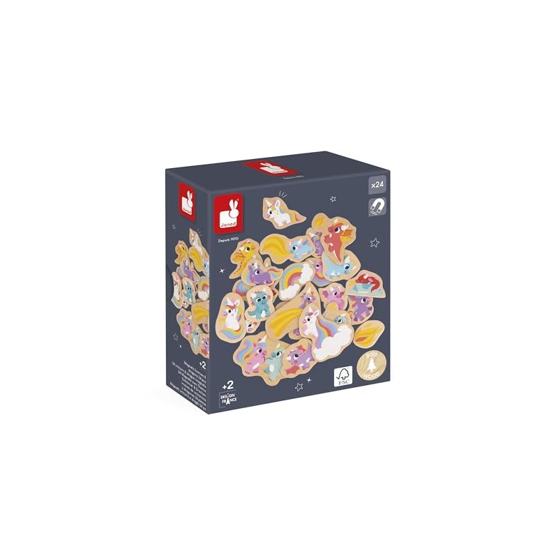 Janod - 24 Magnetic Wooden Magnets - Unicorns and Dragons
